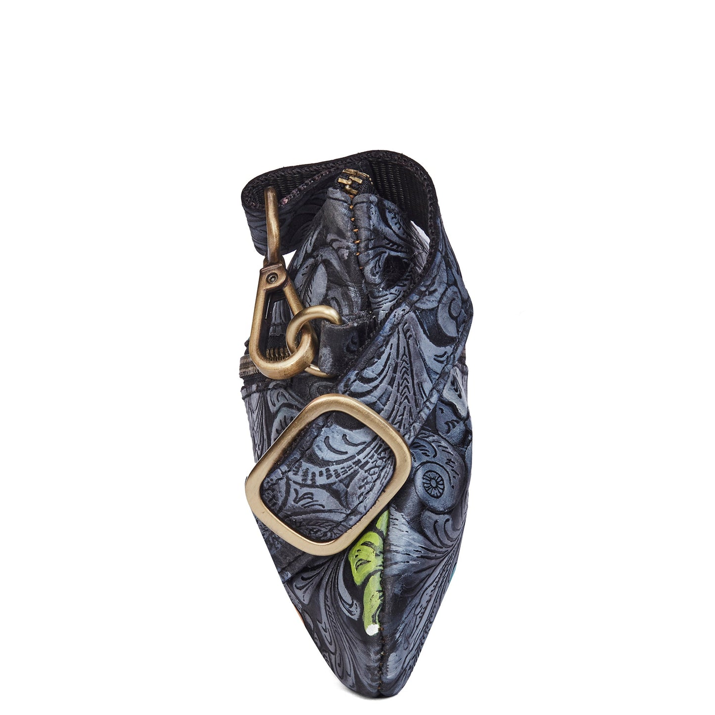 Floral Hand-Painted Embossed Fanny Pack in Black