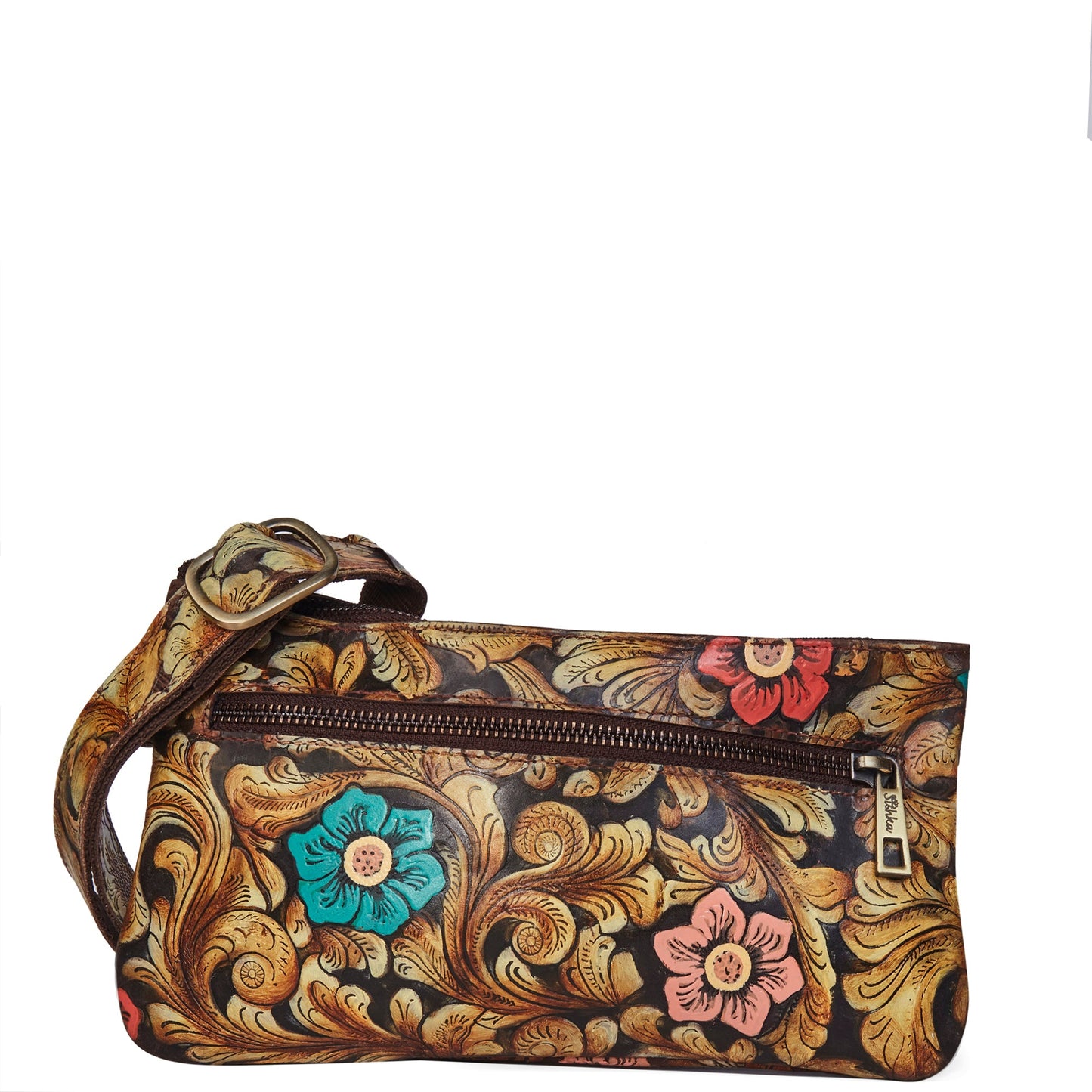 Brown Embossed Handpainted Floral Fanny Pack