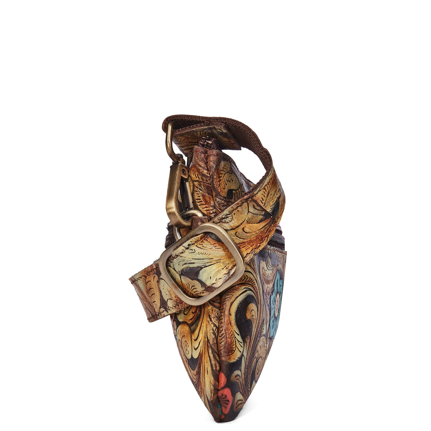 Brown Embossed Handpainted Floral Fanny Pack