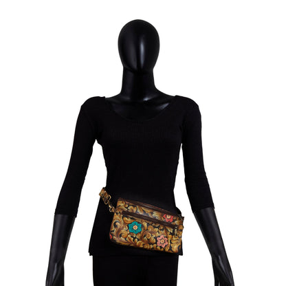 Brown Embossed Handpainted Floral Fanny Pack