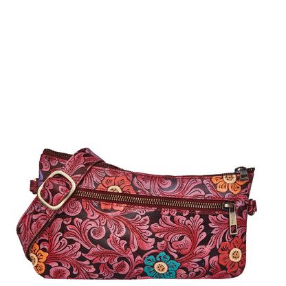 Red Floral Embossed Handpainted Fanny Pack
