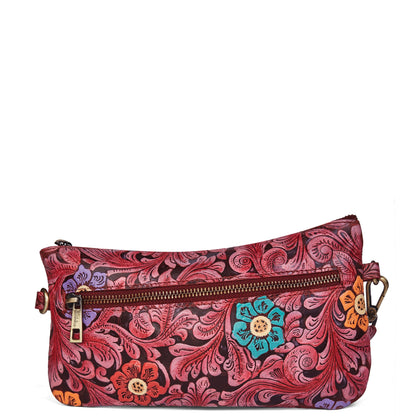 Red Floral Embossed Handpainted Fanny Pack