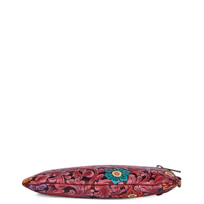 Red Floral Embossed Handpainted Fanny Pack