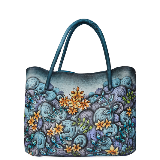 Ladies' Hand-Painted Leather Traveler's Tote Bag - Abstract Design