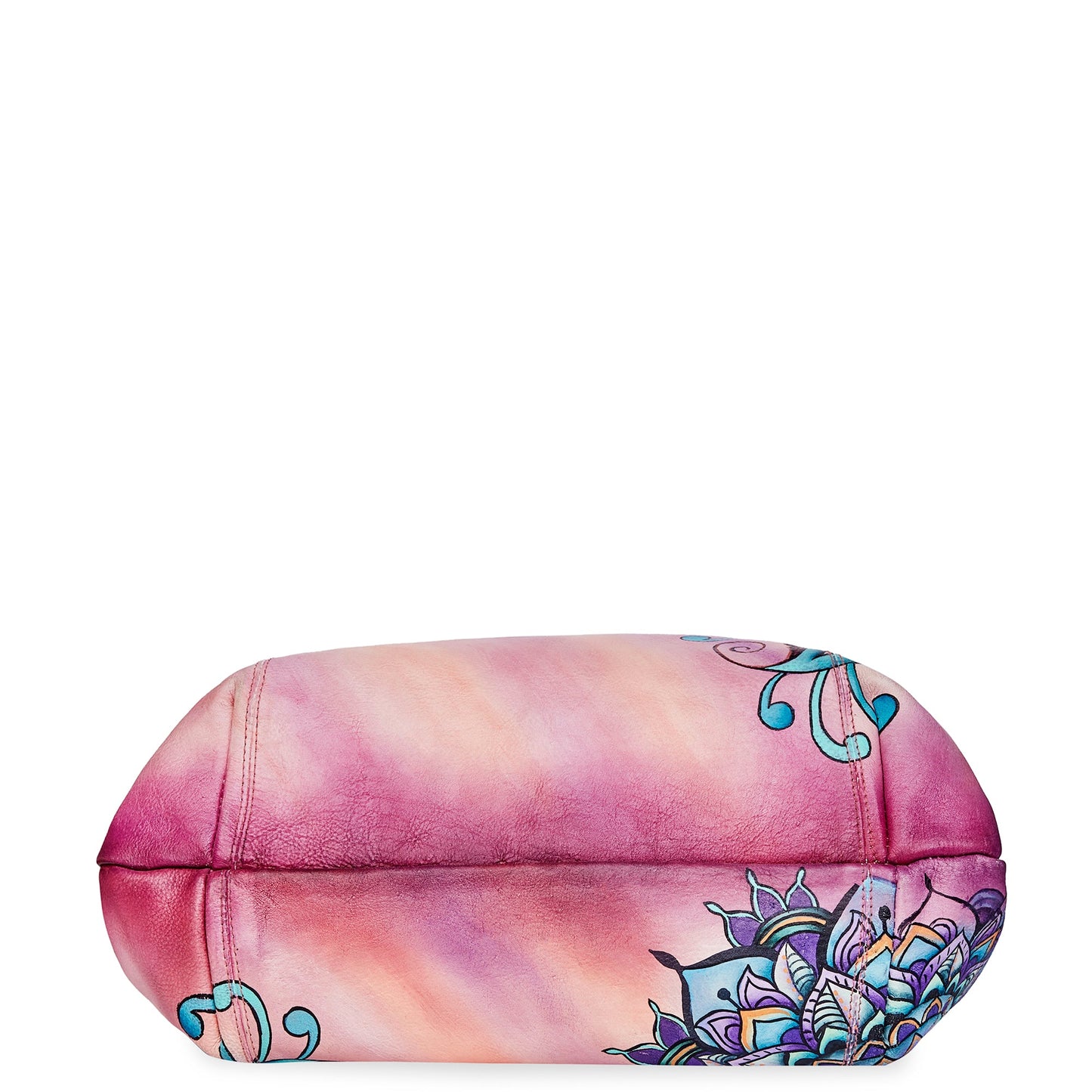 Hand-Painted Mandala Leather Tote Bag for Women - Perfect for Traveler