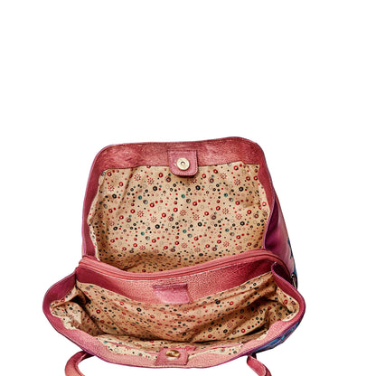 Hand-Painted Mandala Leather Tote Bag for Women - Perfect for Traveler