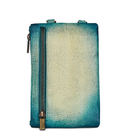 Women's Hand-Painted Floral Phone Wallet with Blue Strap