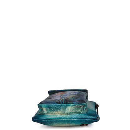 Women's Hand-Painted Floral Phone Wallet with Blue Strap