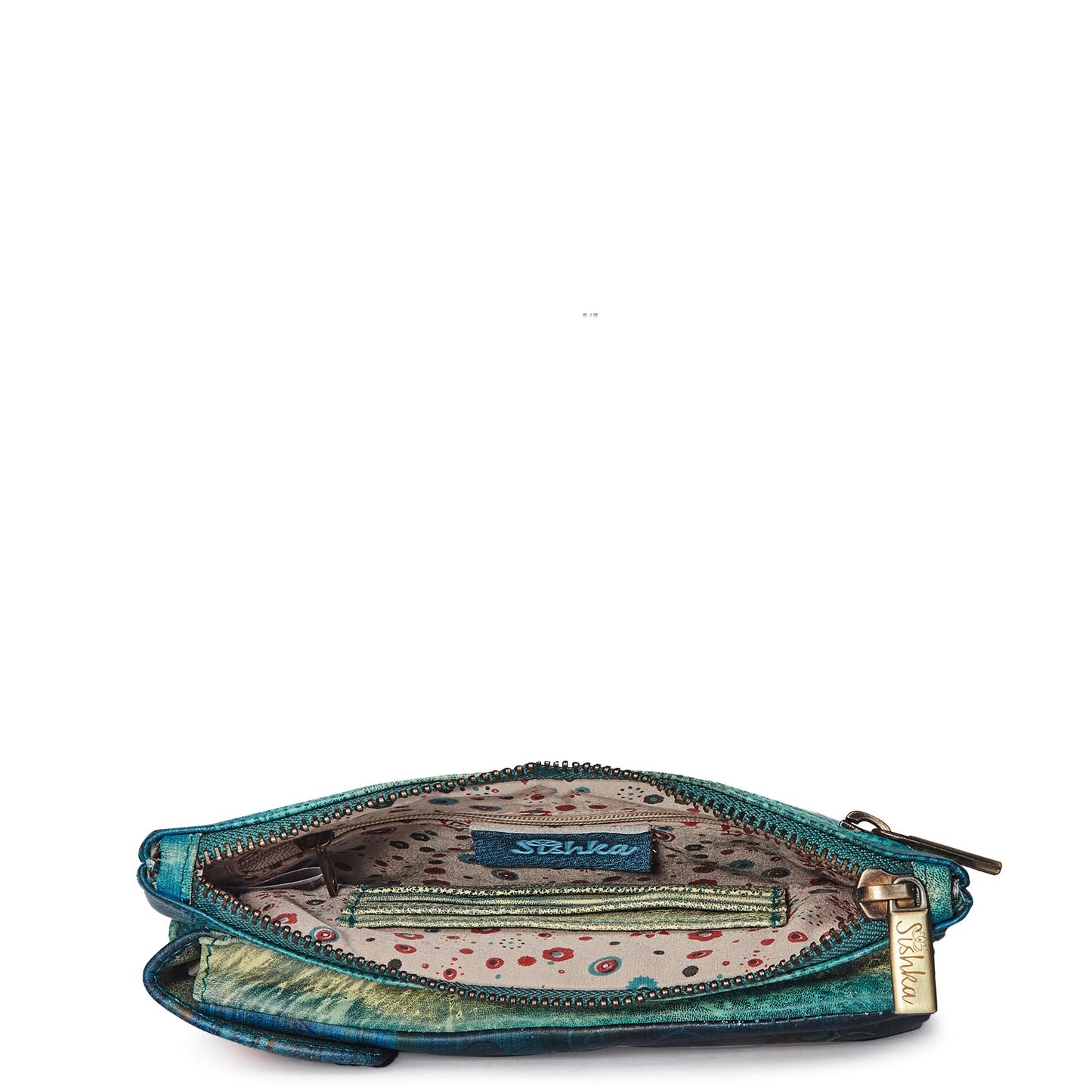 Women's Hand-Painted Floral Phone Wallet with Blue Strap