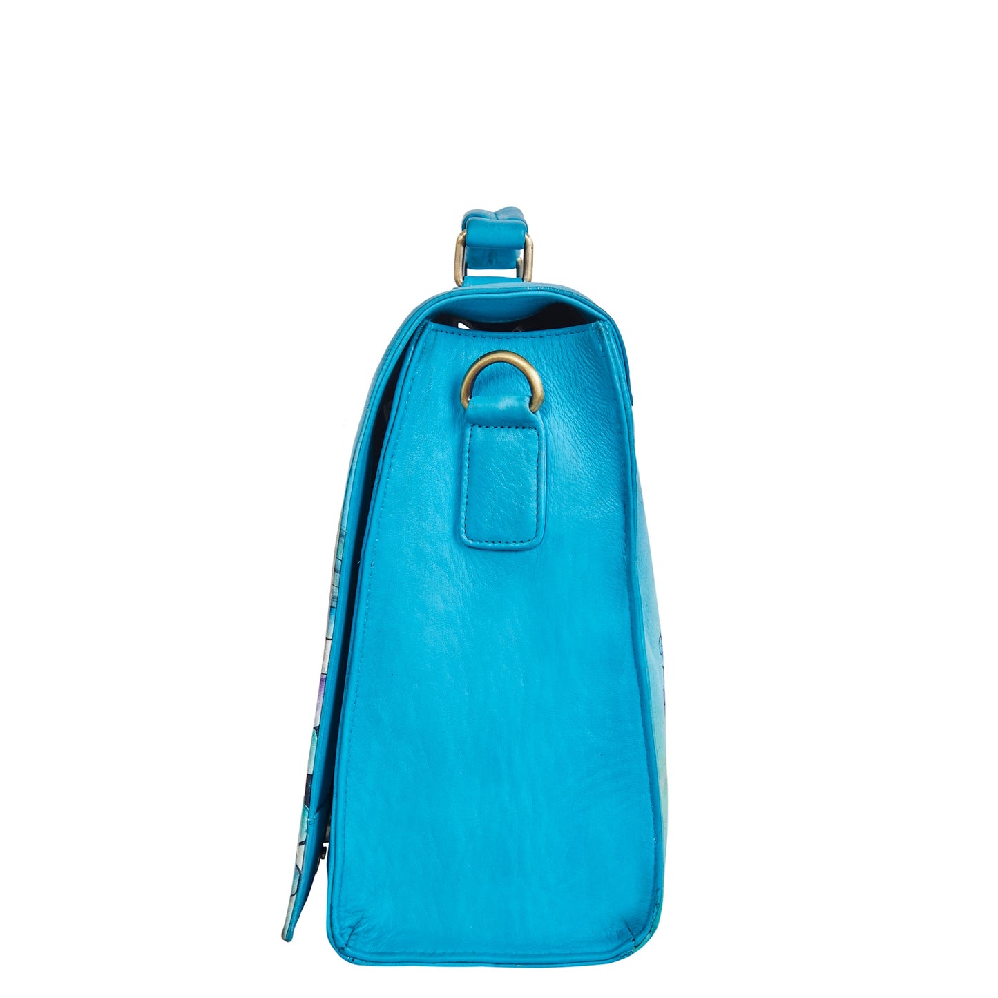 Blue "Beautiful Dream" Hand-Painted Leather Business Satchel Bag