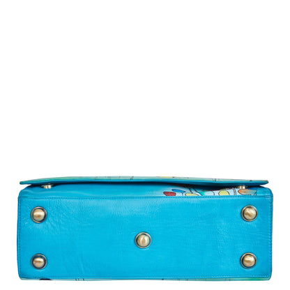 Blue "Beautiful Dream" Hand-Painted Leather Business Satchel Bag