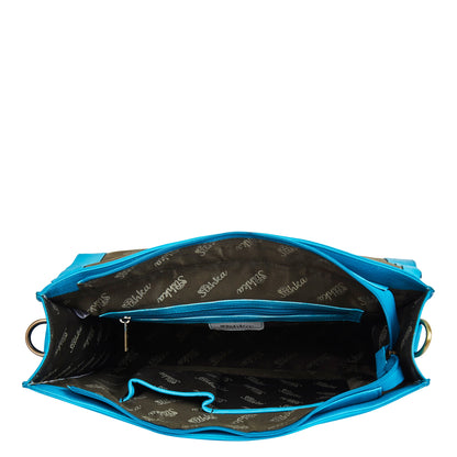 Blue "Beautiful Dream" Hand-Painted Leather Business Satchel Bag