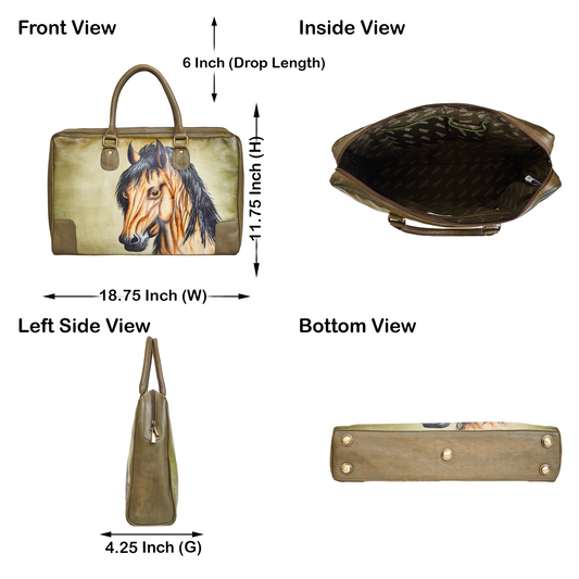 Hand-Painted Women's Leather Tote Bag – Stunning Horse Art Shoulder Purse