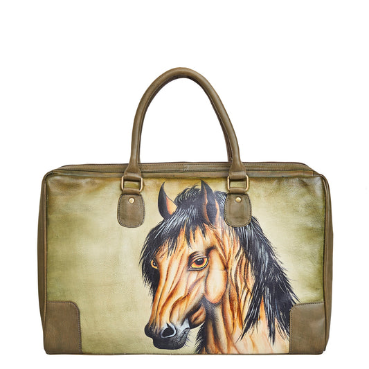 Hand-Painted Women's Leather Tote Bag – Stunning Horse Art Shoulder Purse