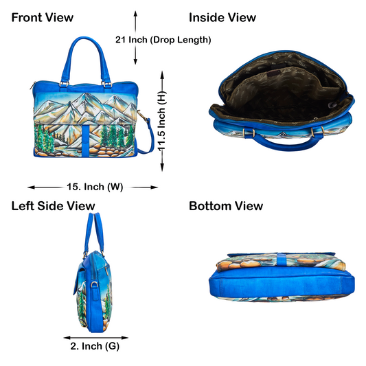 Mountain Art Hand-Painted Leather Business Satchel Bag