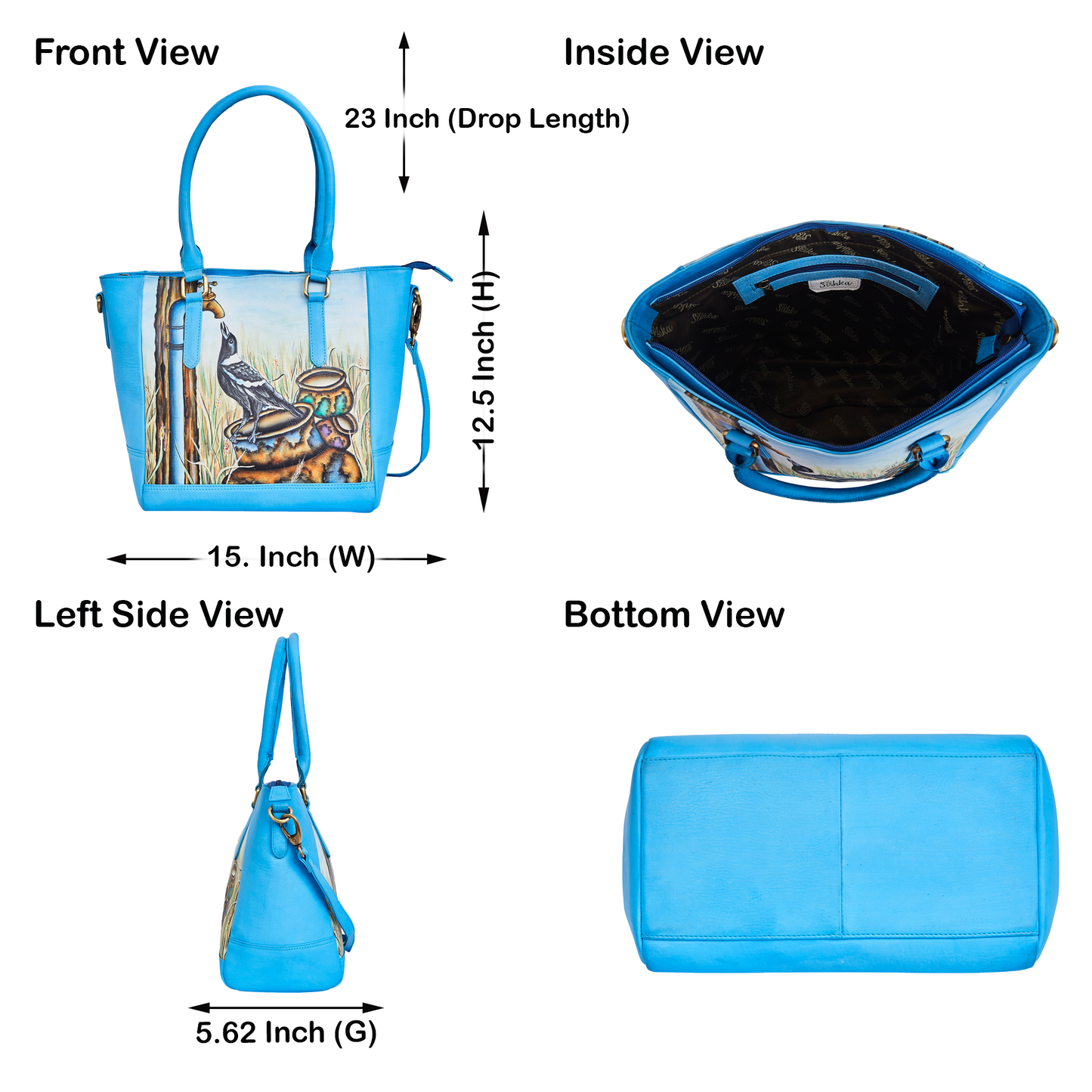 Crow Art Hand-Painted Leather Carry-All Satchel Shoulder Bag