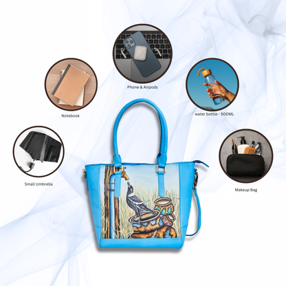 Crow Art Hand-Painted Leather Carry-All Satchel Shoulder Bag