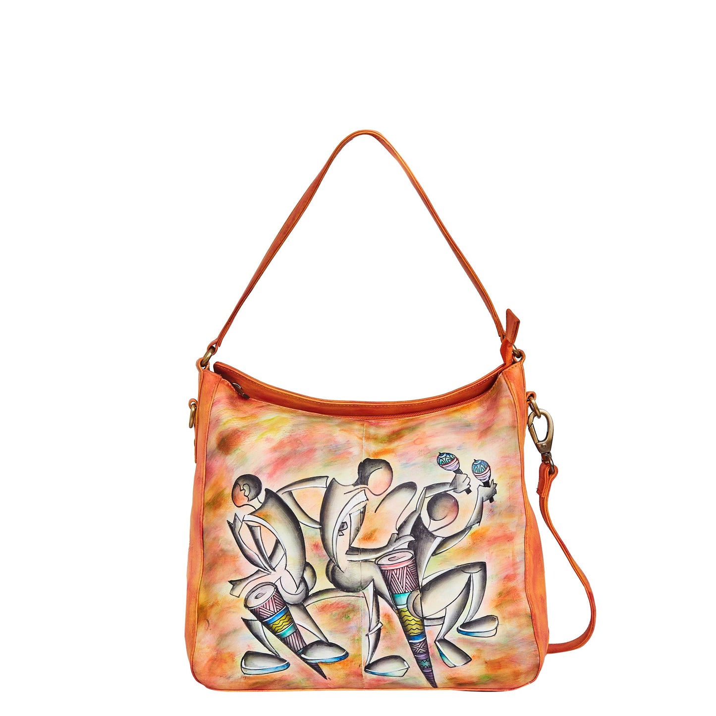 Vibrant Dance Art Hand-Painted Leather Carry-All Satchel Crossbody & Shoulder Bag