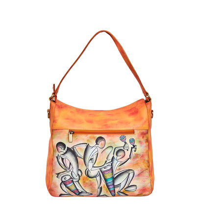 Vibrant Dance Art Hand-Painted Leather Carry-All Satchel Crossbody & Shoulder Bag