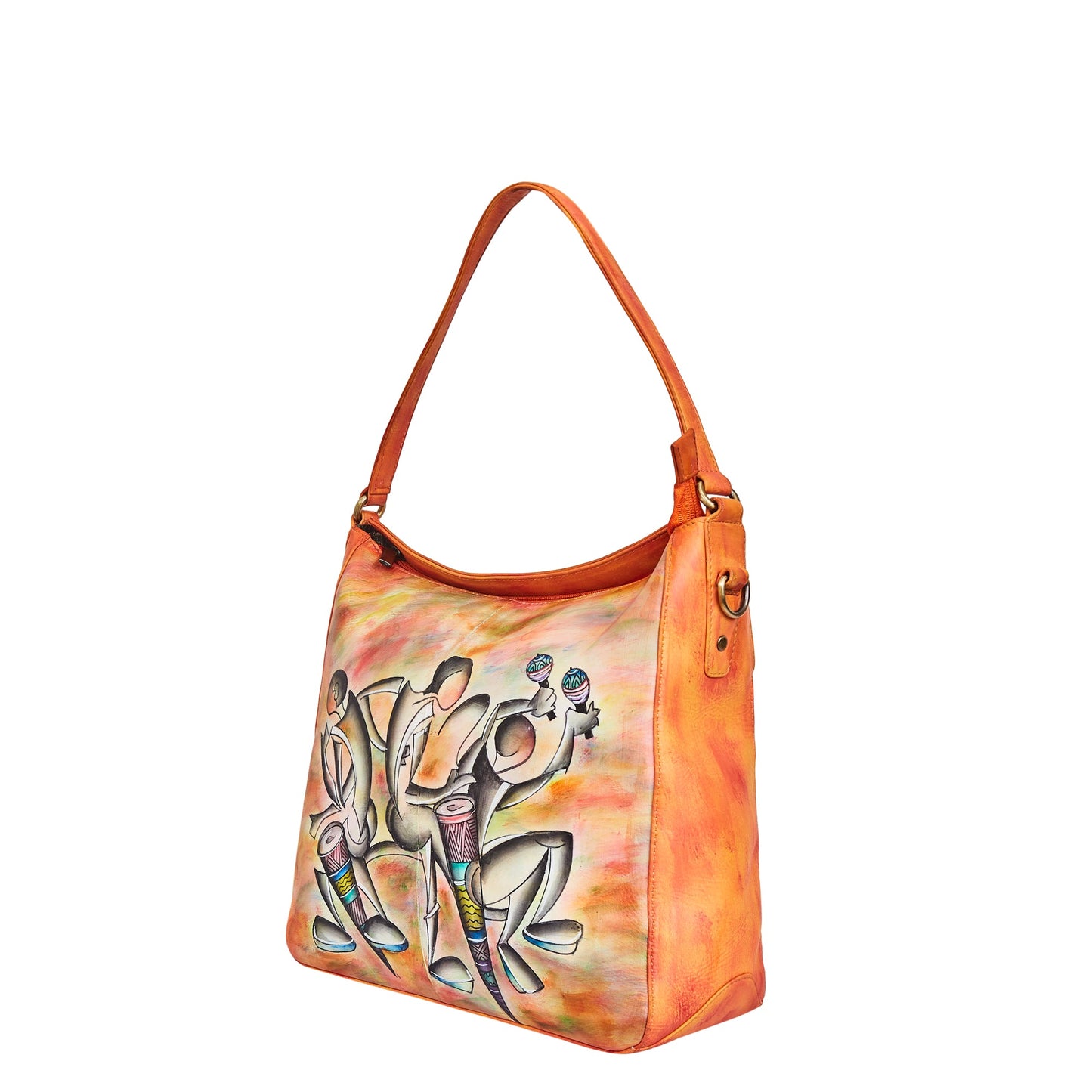 Vibrant Dance Art Hand-Painted Leather Carry-All Satchel Crossbody & Shoulder Bag