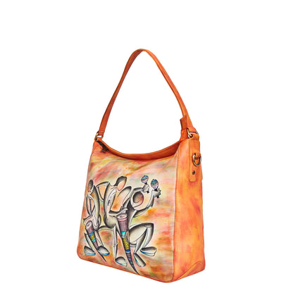 Vibrant Dance Art Hand-Painted Leather Carry-All Satchel Crossbody & Shoulder Bag