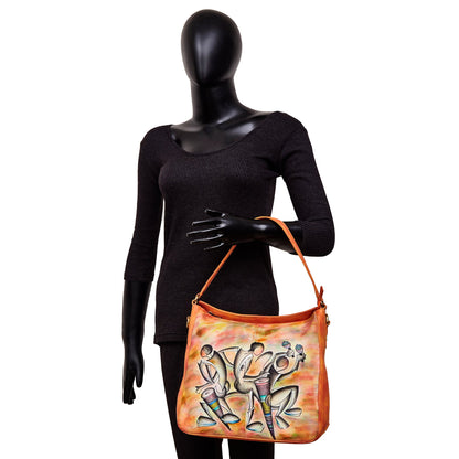 Vibrant Dance Art Hand-Painted Leather Carry-All Satchel Crossbody & Shoulder Bag