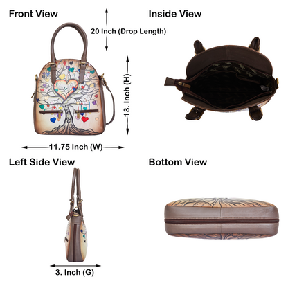 Heart & Tree Art Hand-Painted Leather Tote Shoulder Bag