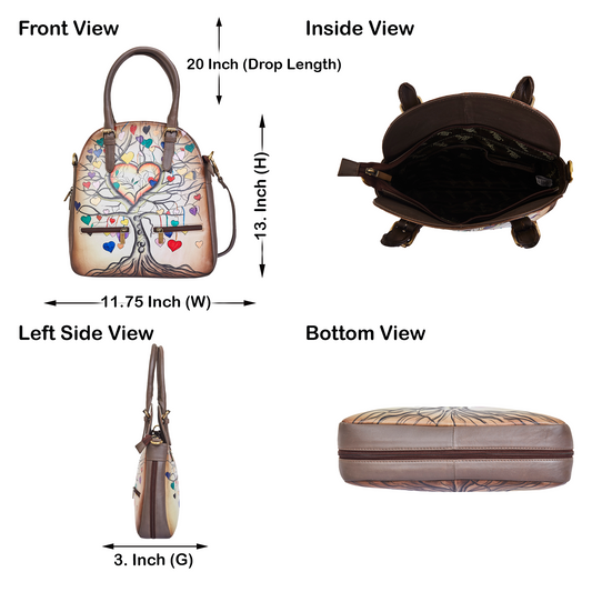 Heart & Tree Art Hand-Painted Leather Tote Shoulder Bag