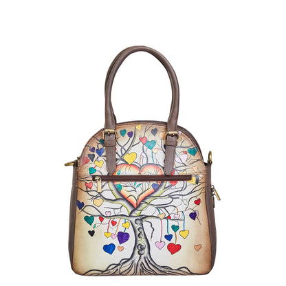 Heart & Tree Art Hand-Painted Leather Tote Shoulder Bag