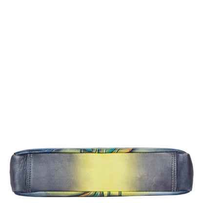 Elegant hand-painted leather Hobo bag with yellow sunflowers and butterflies