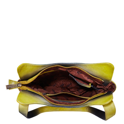 Elegant hand-painted leather Hobo bag with yellow sunflowers and butterflies
