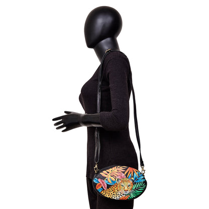 Hand-Painted Leopard Art Leather Fanny Pack – Adjustable Crossbody Waist Bag