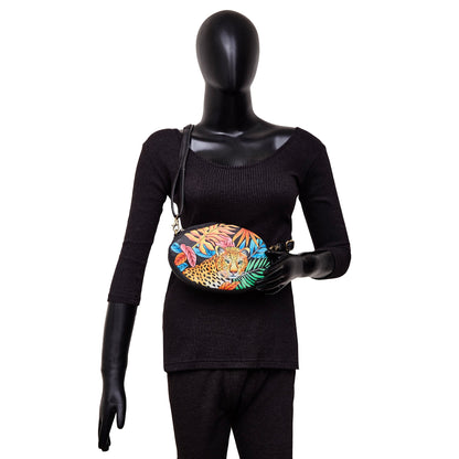 Hand-Painted Leopard Art Leather Fanny Pack – Adjustable Crossbody Waist Bag