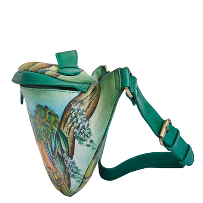 Hand-Painted Lion Leather Fanny Pack – Adjustable Crossbody Waist Bag