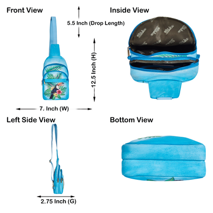 Hand‑Painted Blue Leather Fanny Pack – Adjustable Crossbody & Waist Bag