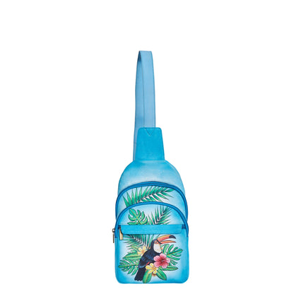 Hand‑Painted Blue Leather Fanny Pack – Adjustable Crossbody & Waist Bag