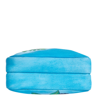 Hand‑Painted Blue Leather Fanny Pack – Adjustable Crossbody & Waist Bag