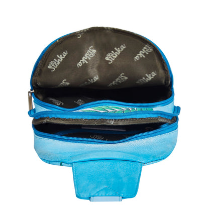 Hand‑Painted Blue Leather Fanny Pack – Adjustable Crossbody & Waist Bag