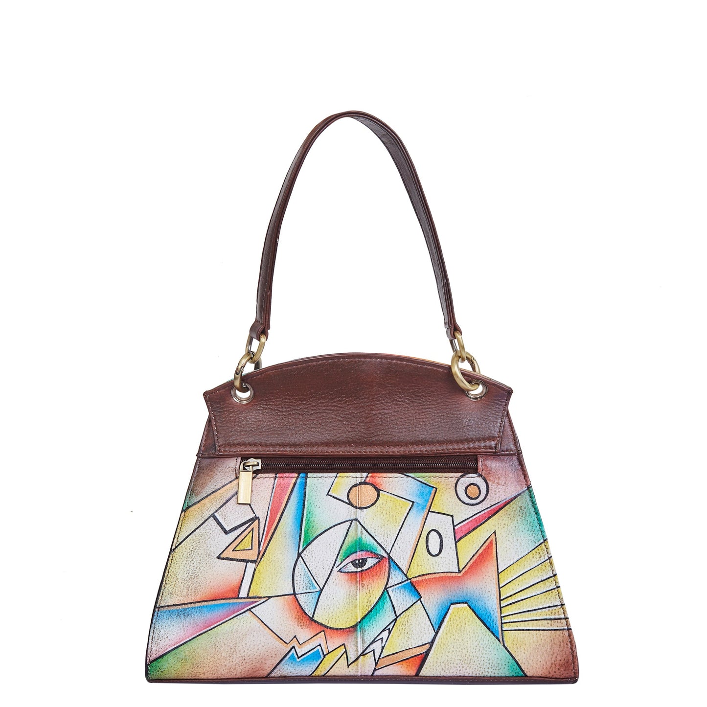 Hand-Painted Abstract leather Handbag – Multi-Color Artistic Shoulder Bag