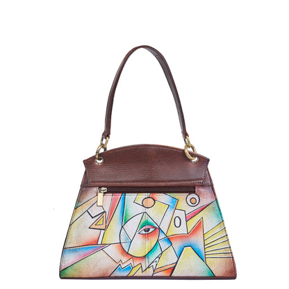 Hand-Painted Abstract leather Handbag – Multi-Color Artistic Shoulder Bag