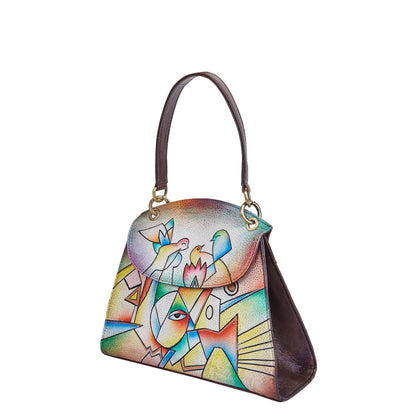 Hand-Painted Abstract leather Handbag – Multi-Color Artistic Shoulder Bag