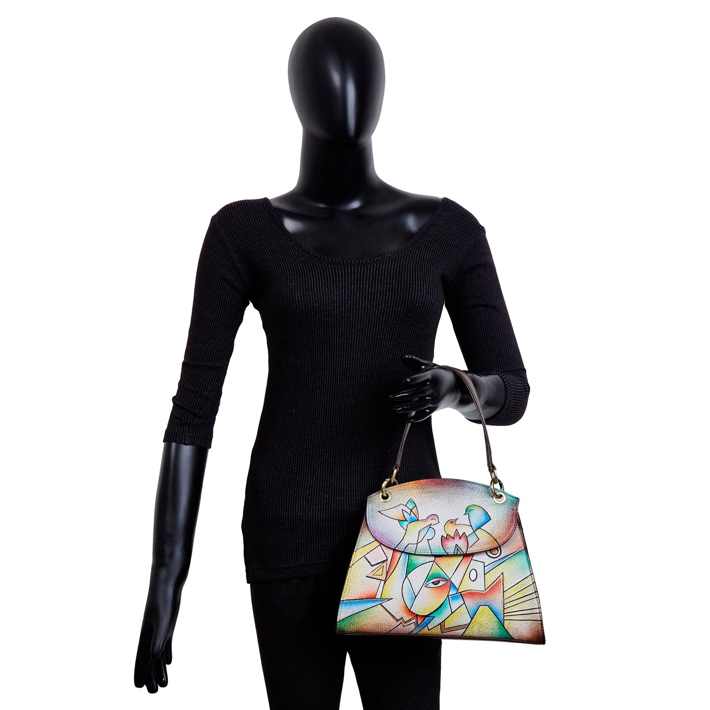 Hand-Painted Abstract leather Handbag – Multi-Color Artistic Shoulder Bag