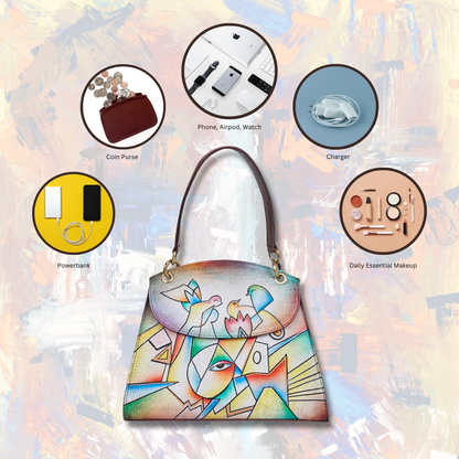 Hand-Painted Abstract leather Handbag – Multi-Color Artistic Shoulder Bag