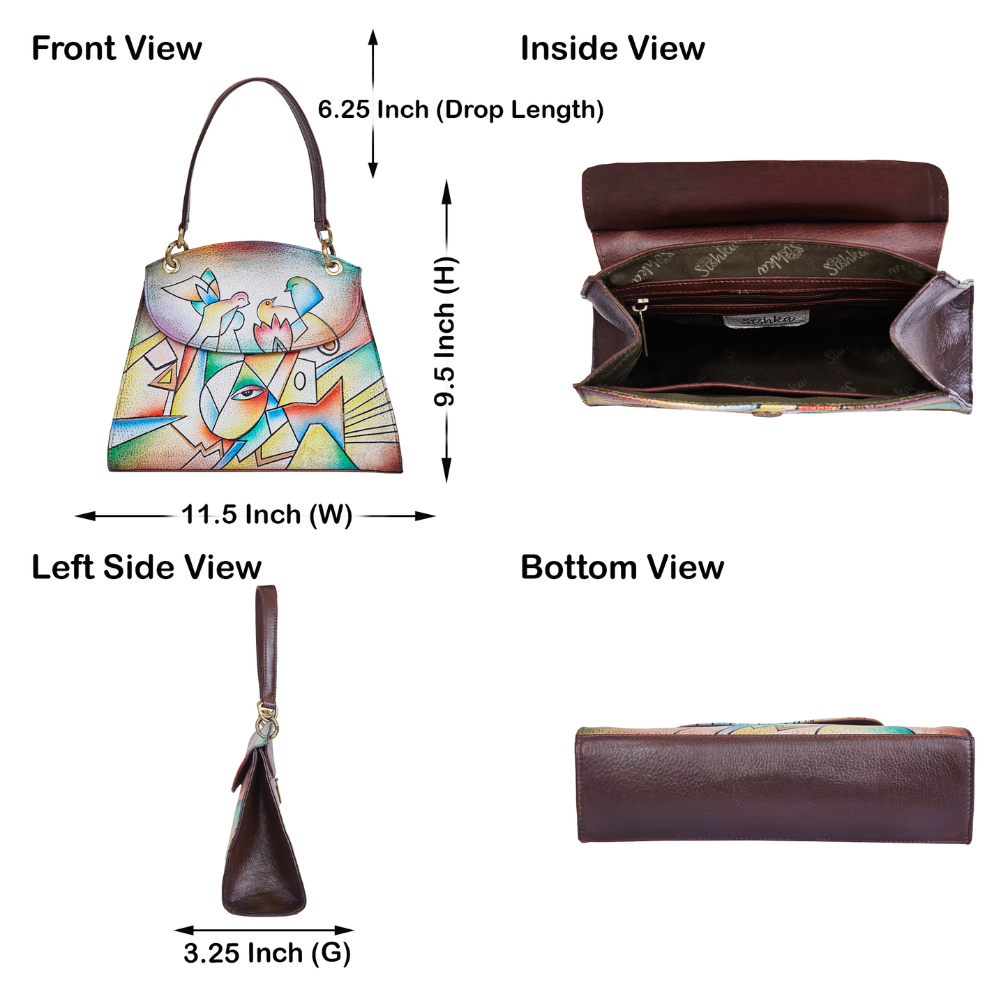 Hand-Painted Abstract leather Handbag – Multi-Color Artistic Shoulder Bag