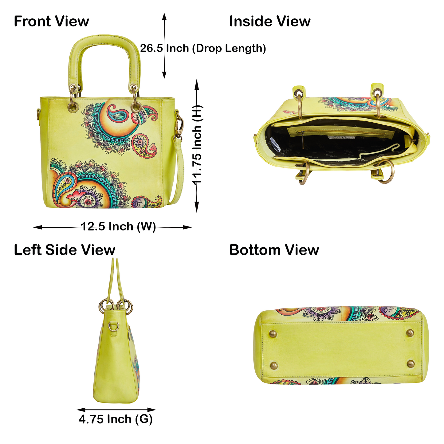 Leather Hand-Painted Yellow Mandala Handbag