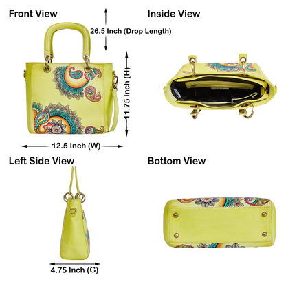 Leather Hand-Painted Yellow Mandala Handbag