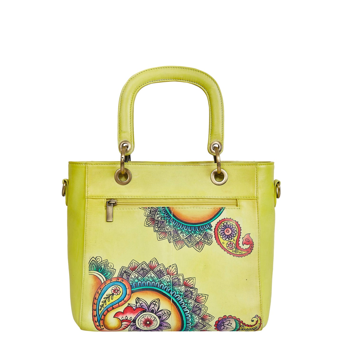 Leather Hand-Painted Yellow Mandala Handbag