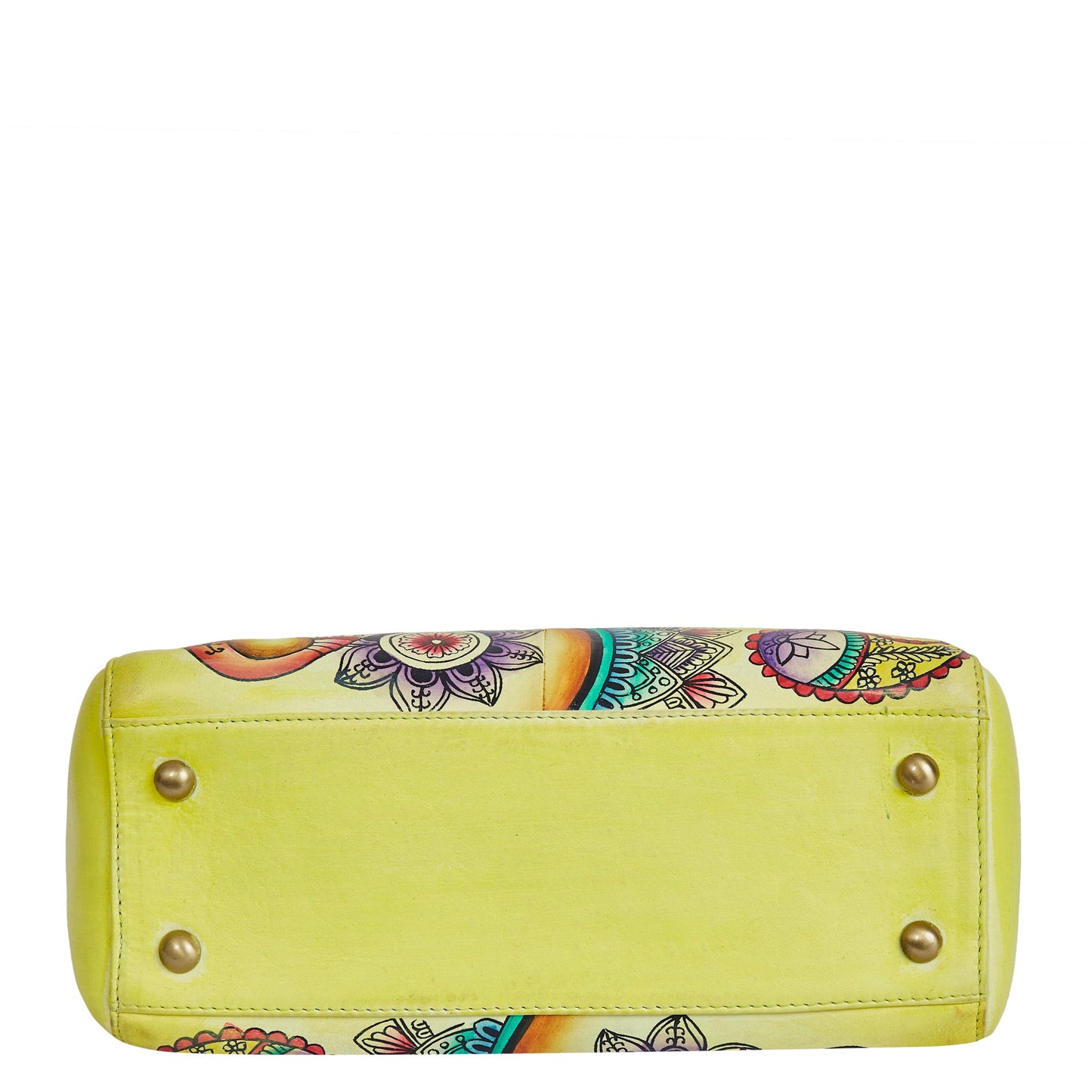 Leather Hand-Painted Yellow Mandala Handbag