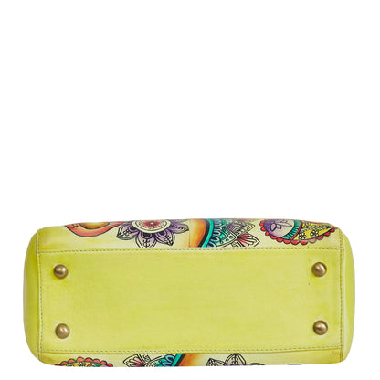 Leather Hand-Painted Yellow Mandala Handbag