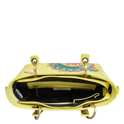 Leather Hand-Painted Yellow Mandala Handbag
